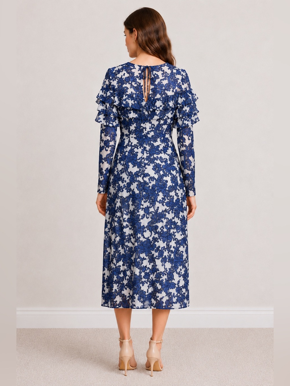 NEW Ted Baker Navy Blue Ruffle Midi Dress size 0 - Picture 13 of 13